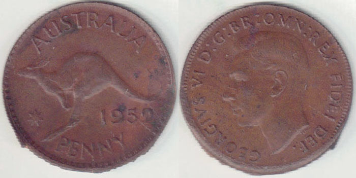1952 Australia Penny (thin blank-off center) A001425
